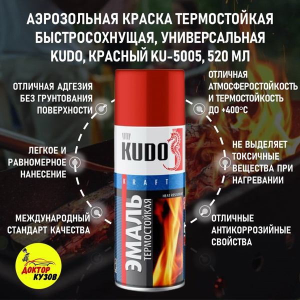 Аэрозольная краска термостойкая быстросохнущая универсальная KUDO ...