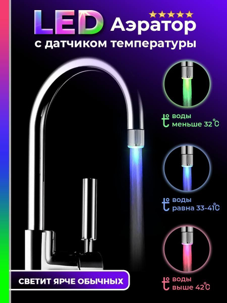 Насадка на кран с датчиком температуры и подсветкой, аэратор для воды ...