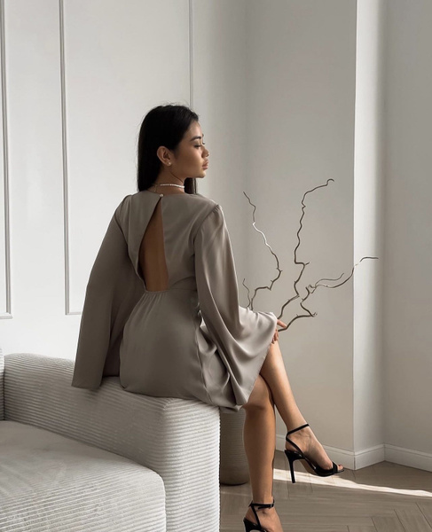 Платье вечернее шелковое Размер М цвет Бежевое с открытой спиной ...