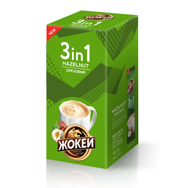 Кофе растворимый Жокей Ореховый, 3 в 1, с сахаром и сливками, 10 шт ...