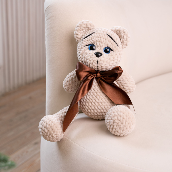 Мягкая игрушка вязаный мишка Умка, ручная работа Микрополиэстер ...