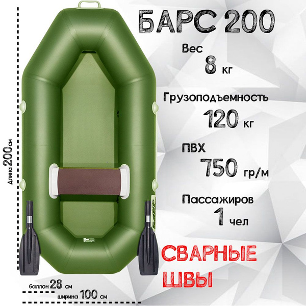 Гребная лодка БАРС 200 Зеленая - купить по выгодной цене в интернет ...