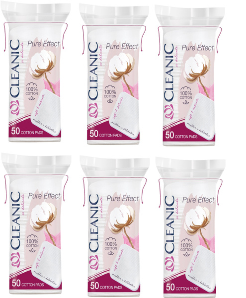 Cleanic Pure Effect Ватные диски гигиенические квадратные 50 шт, 6 шт ...