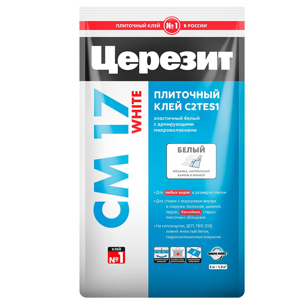 Клей для плитки Церезит для плитки C2TES1 Церезит CM 17 White белый 5 ...