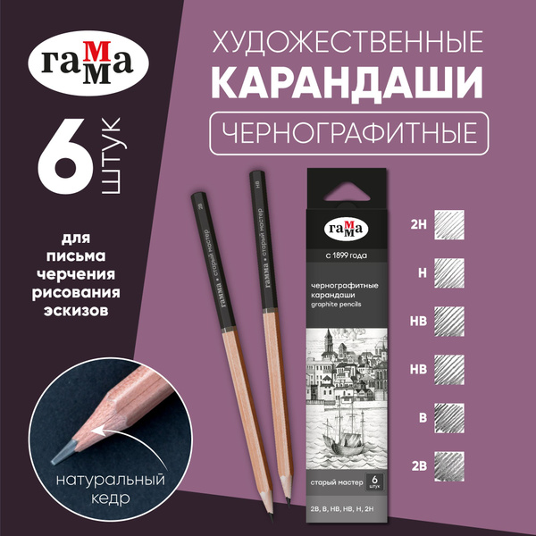 Набор простых чернографитных карандашей для рисования Гамма Старый ...