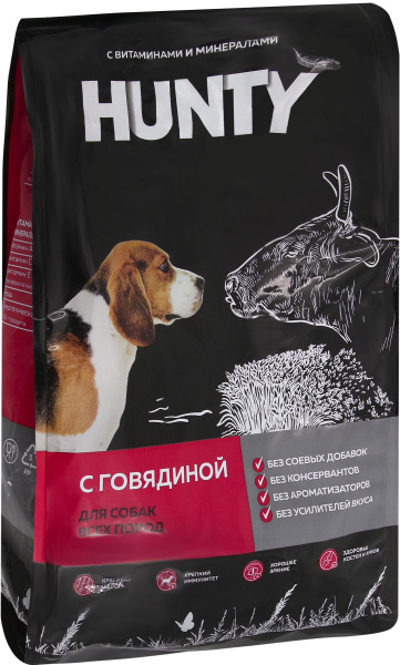Корм сухой для взрослых собак HUNTY с говядиной, для всех пород, 2,2кг ...