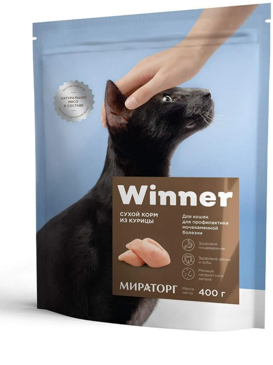 Сухой корм Winner с курицей для профилактики мочекаменной болезни кошек 400г (Мираторг) #1