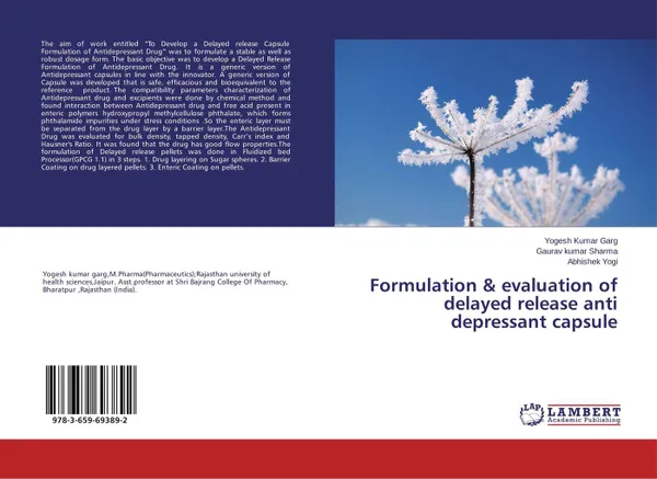 Обложка книги Formulation & evaluation of delayed release anti depressant capsule, Yogesh Kumar Garg,Gaurav Kumar Sharma and Abhishek Yogi