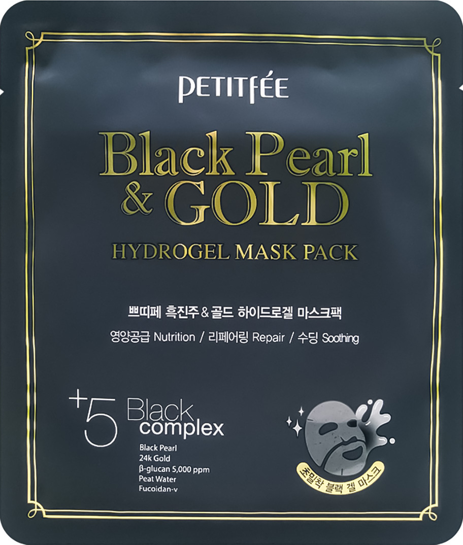 PETITFEE GOLD Гидрогелевая маска для лица с черным жемчугом, 32 г ...