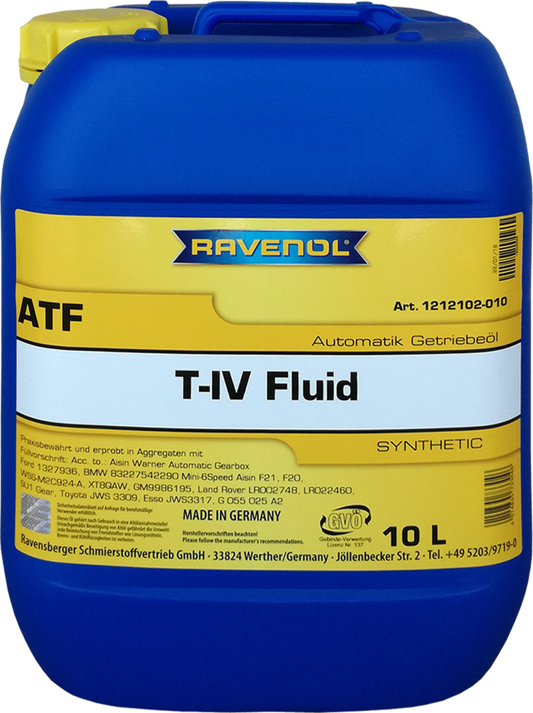 фото Трансмиссионное масло RAVENOL ATF T-IV Fluid (10л) new