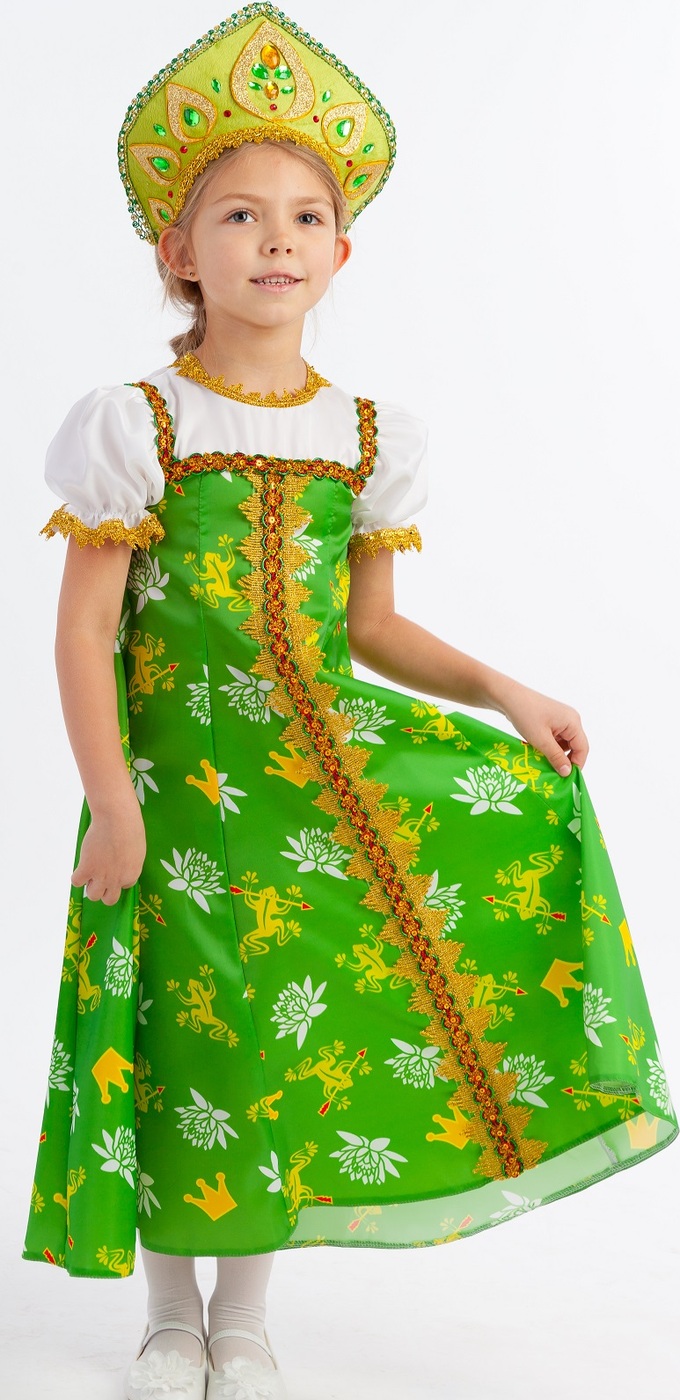 фото Карнавальный костюм Царевна-Лягушка платье, кокошник размер 134-68 Пуговка