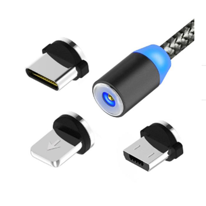 МагнитныйкабельдлязарядкителефонаUSB-"microusb""typeC""8pin",1метр,черный