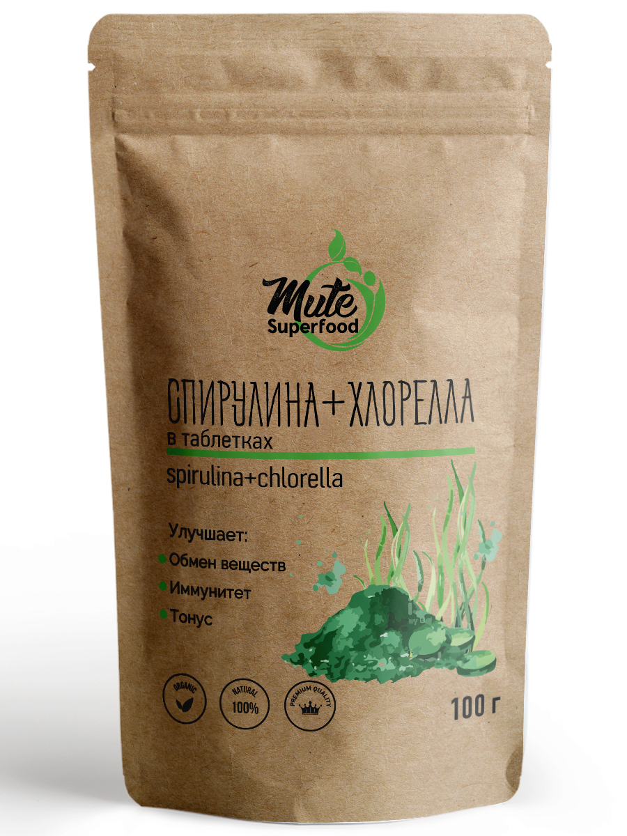 Спирулина Хлорелла PREMIUM в одной таблетке MUTE SUPERFOOD (Суперфуд ...