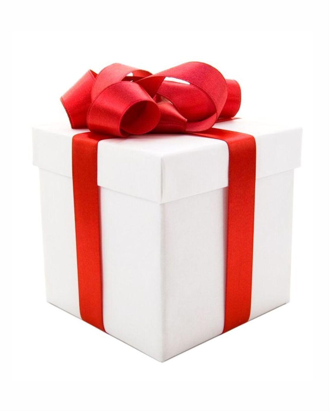Подарок белая коробка с красным бантом
