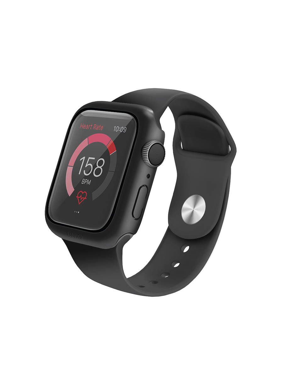 ЧехолUNIQNauticсзащитойэкрананасмартчасыAppleWatch44mm/мм/бампердляумныхчасовЭплВотчсерии4,5,6иSE,SE2пластиковый,сзакаленнымстекломдляиспользованиявводе,черный