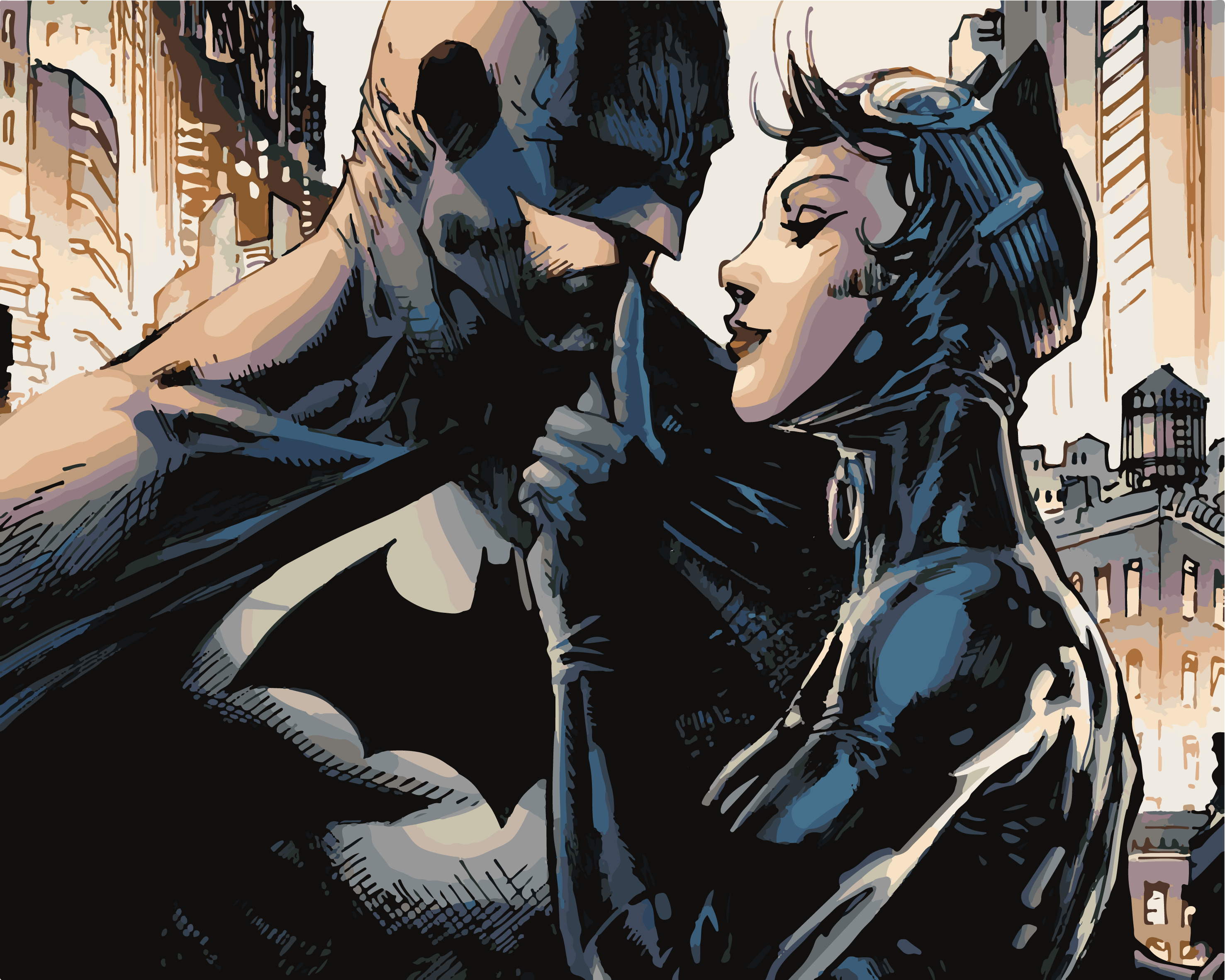 Бэтмен картина по номерам Бэтмен и женщина кошка