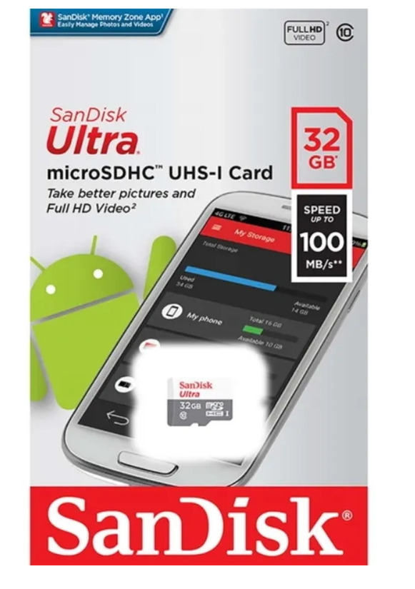 32ГбКартапамятиmicroSDHCSanDiskClass10UltraUHS-I(100Mb/s)