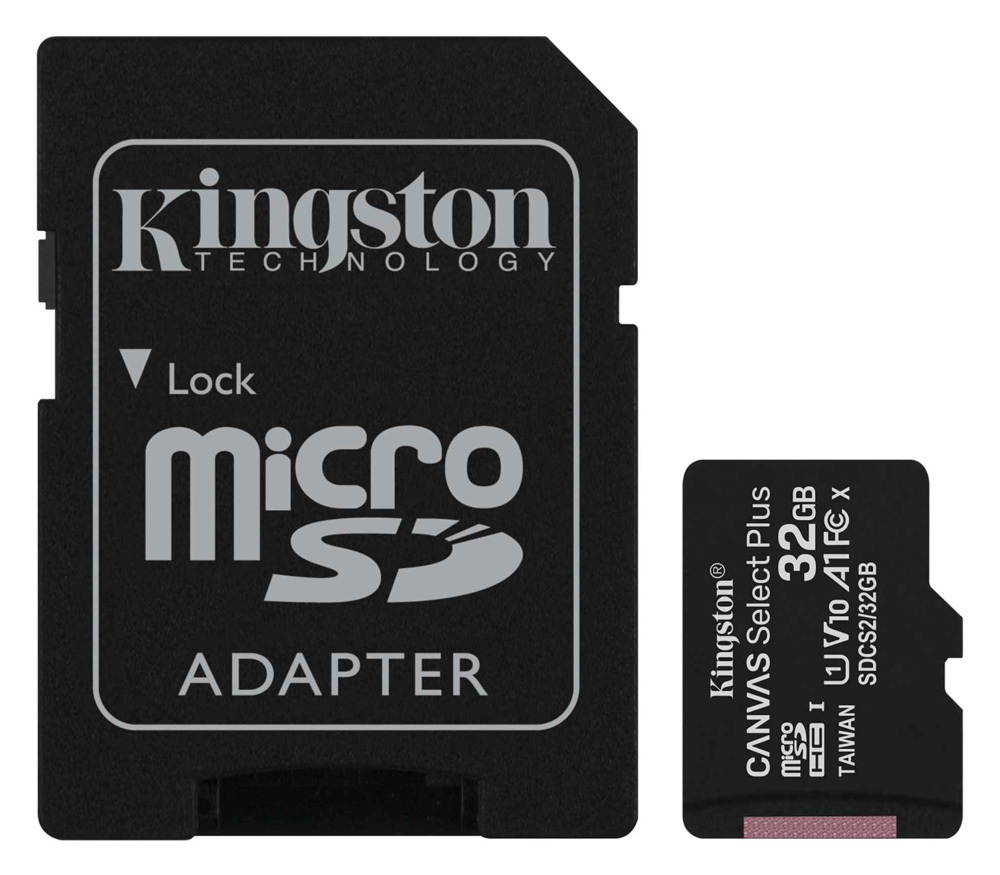 КартапамятиKingstonMicroSDHC32GBCanvasSelectPlus100МБ/сU1A1(садаптером)