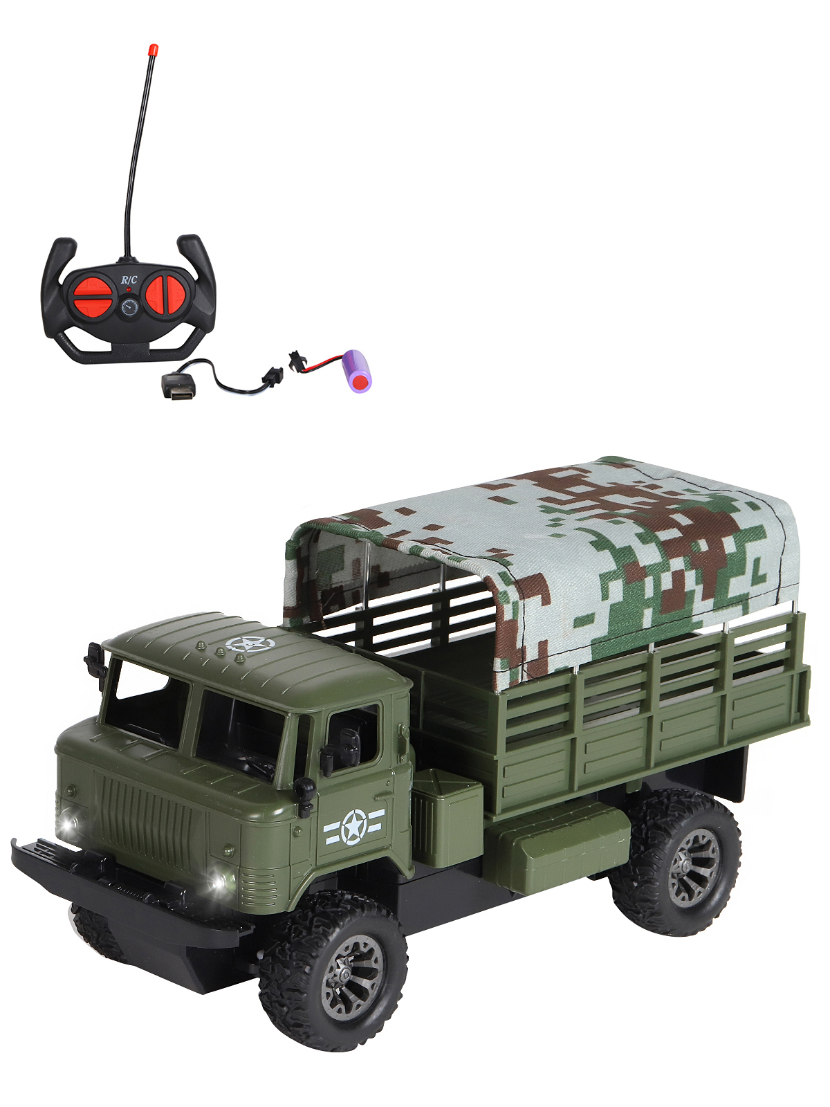 Машинка на пульте управления Военный грузовик со светом, 4 канала ...