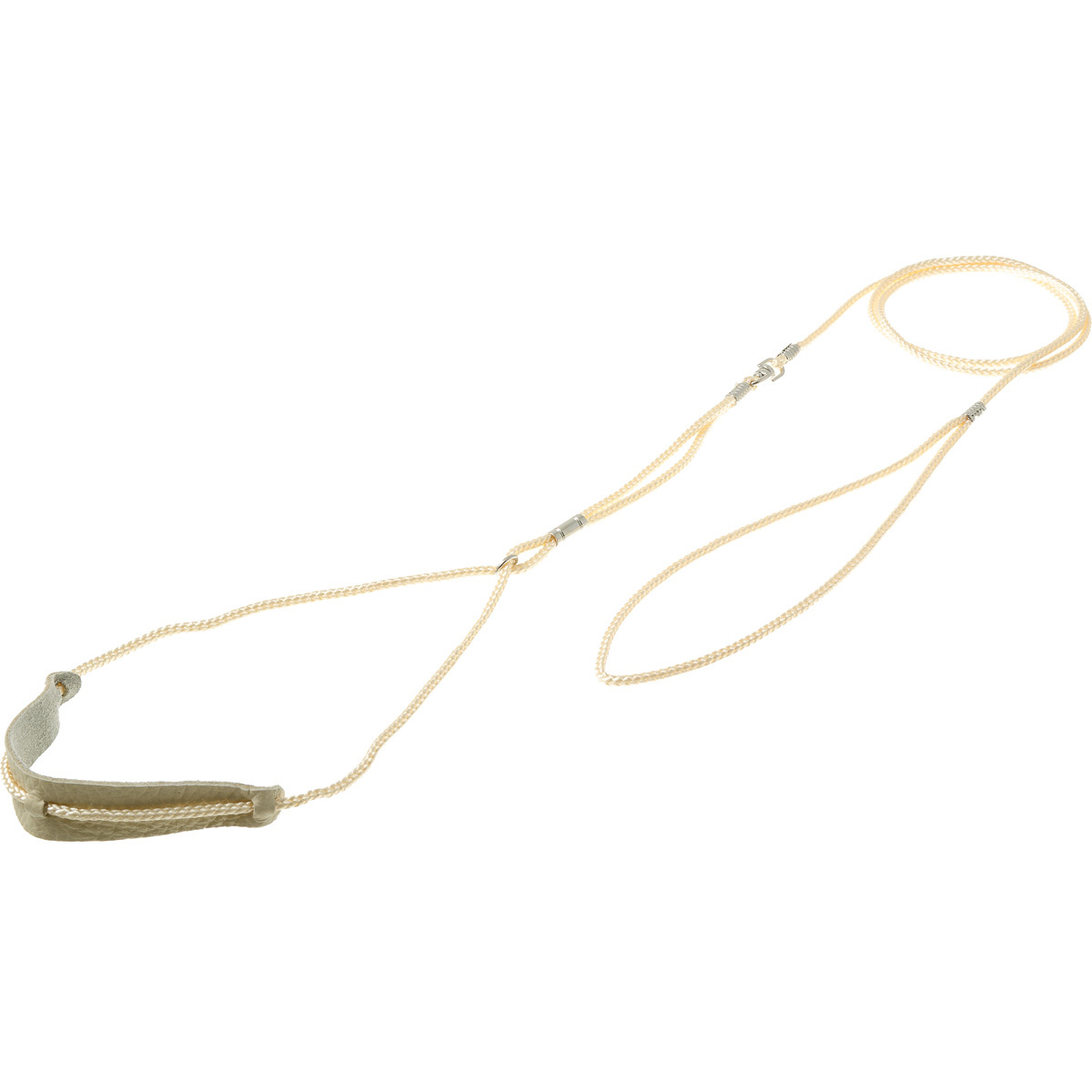 Ринговка для собак с кожаным расширителем, с кольцом, для малых и средних пород обхват головы до 58 см (поводок-удавка фиксирующая) для дрессировки и выставки, нейлон ширина 2,5 мм, длина 120 см, светло-бежевая, V.I.Pet, PESK-2.5*17 BE