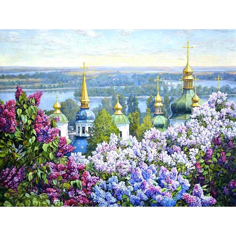 Картина по номерам домик в сирени