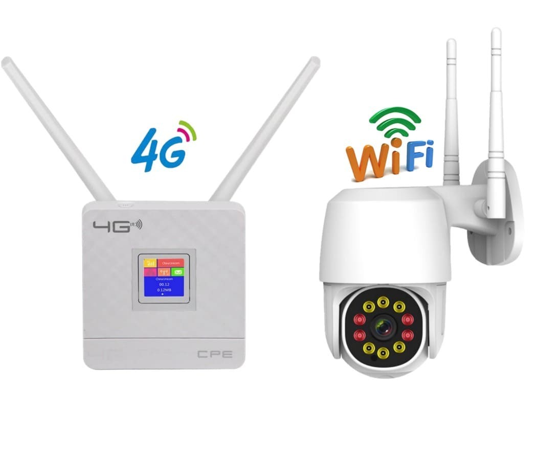 Комплект 4G роутер и wifi камера / уличная поворотная wi fi камера и 4G  роутер / Комплект видеонаблюдения