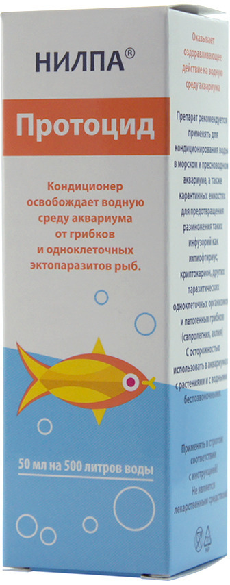 Кондиционер для аквариумной воды НИЛПА "Протоцид" освобождает водную среду аквариума от грибков и одноклеточных паразитов, 50 мл