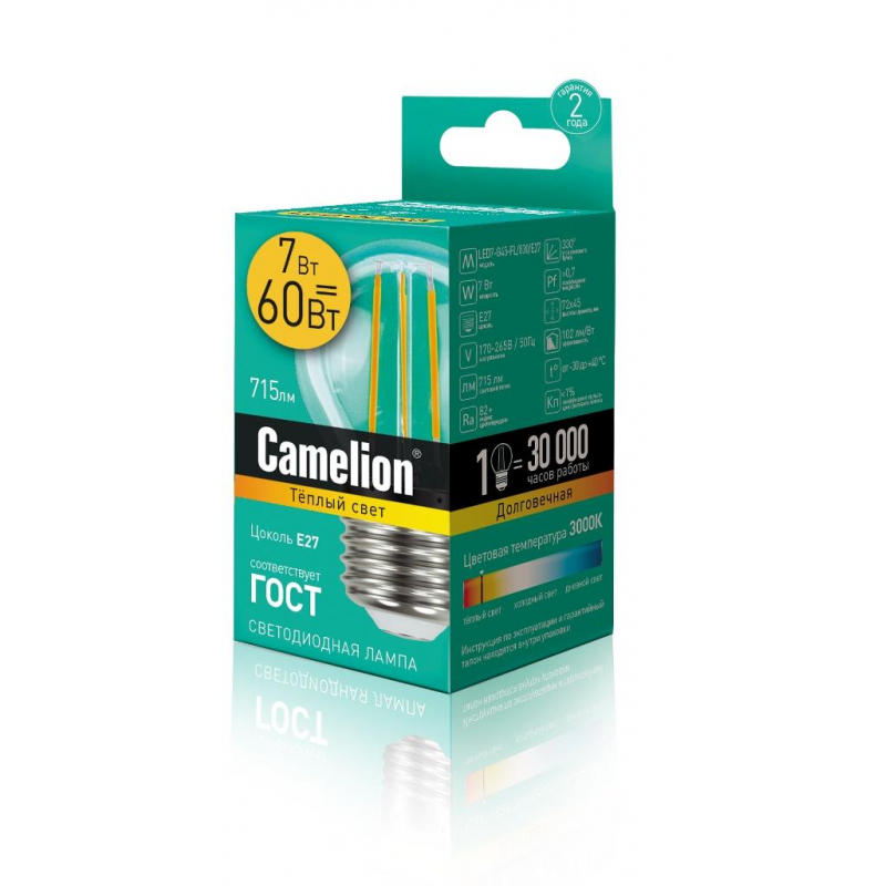 Camelion led e27. Led7-g45-fl/830/e27 camelion.