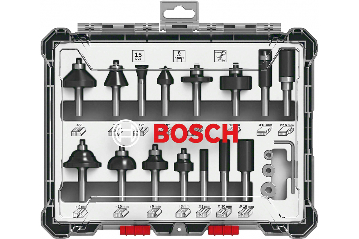 Наборфрезсмешанный(15шт;хвостовик8мм)Bosch2607017472