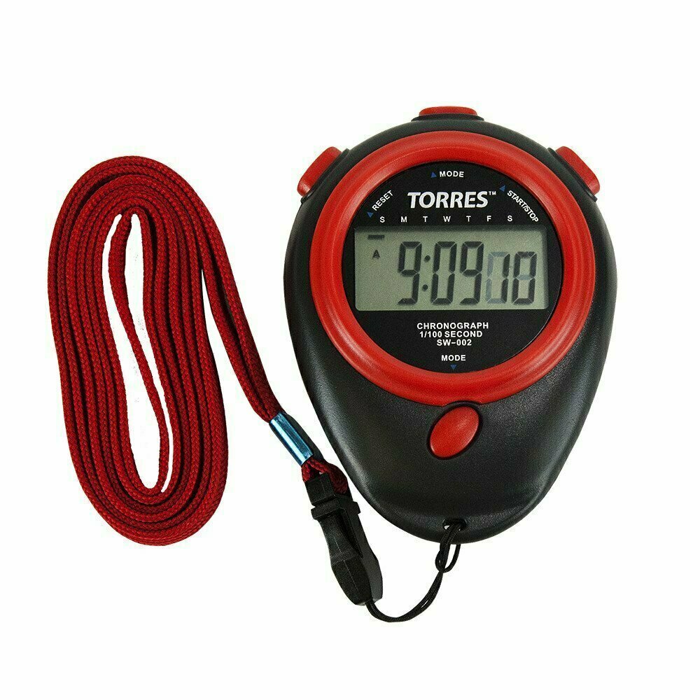 Секундомер TORRES Stopwatch , арт.SW-002, часы, будильник, дата, шнур с карабином, черно-красн. NEW