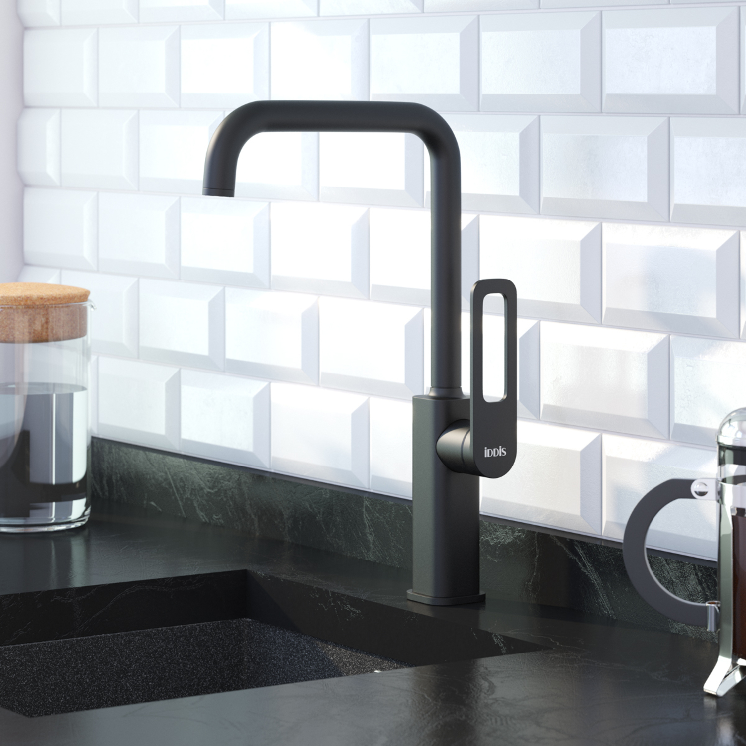 Фото товара на маркетплейсе ozon Смеситель для кухни IDDIS, поворотный излив, черный, Slide, SLIBL00i05