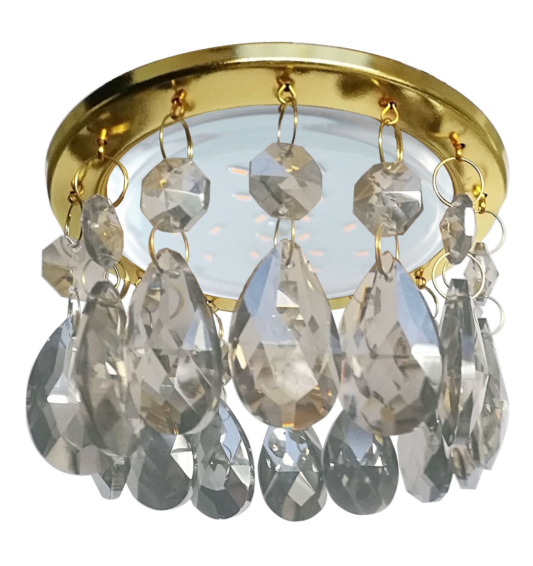 Ecola Светильник GX53 H4 5350 Glass Круг с каплевидными хруст. на прямом подвесе Тонированный / Золото