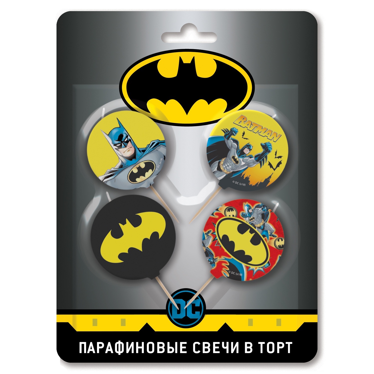 Свечи для торта ND Play Batman, на шпажках для торта, капкейков, 4 шт, в блистере (280576)