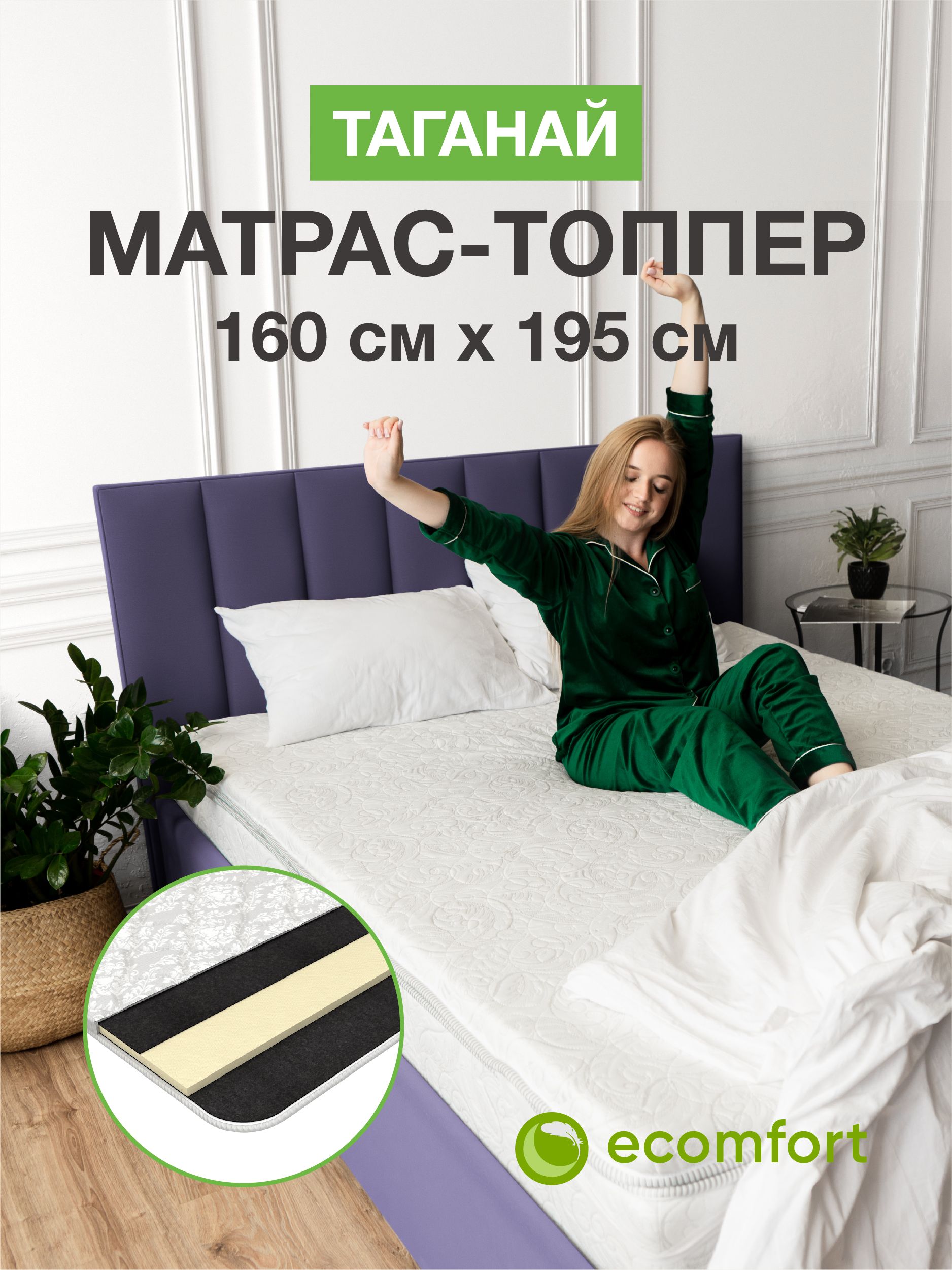 Топпер-наматрасник ecomfort Топпер.Экомфорт_195, Беспружинный, 160 - купить  по выгодной цене в интернет-магазине OZON (538361040)