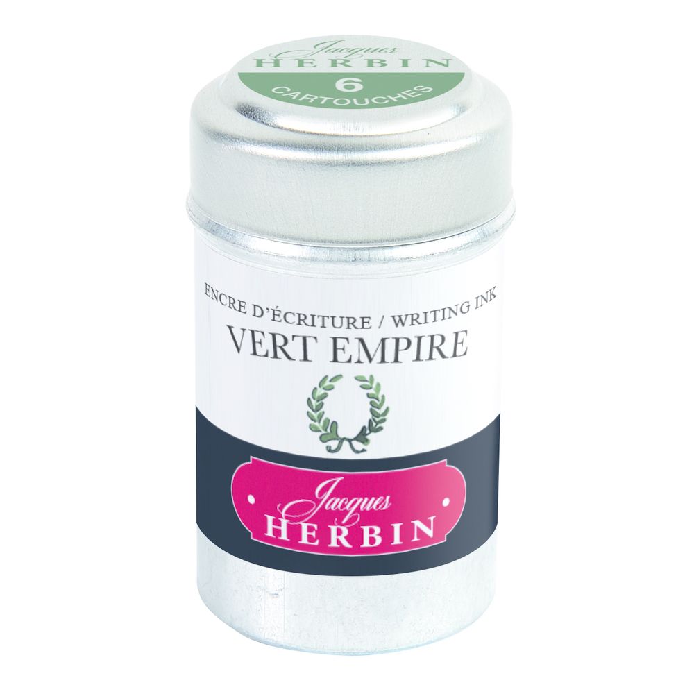 Картриджи для перьевой ручки Herbin, Vert empire Имперский зеленый, 6 шт, международный формат, короткие (international short)