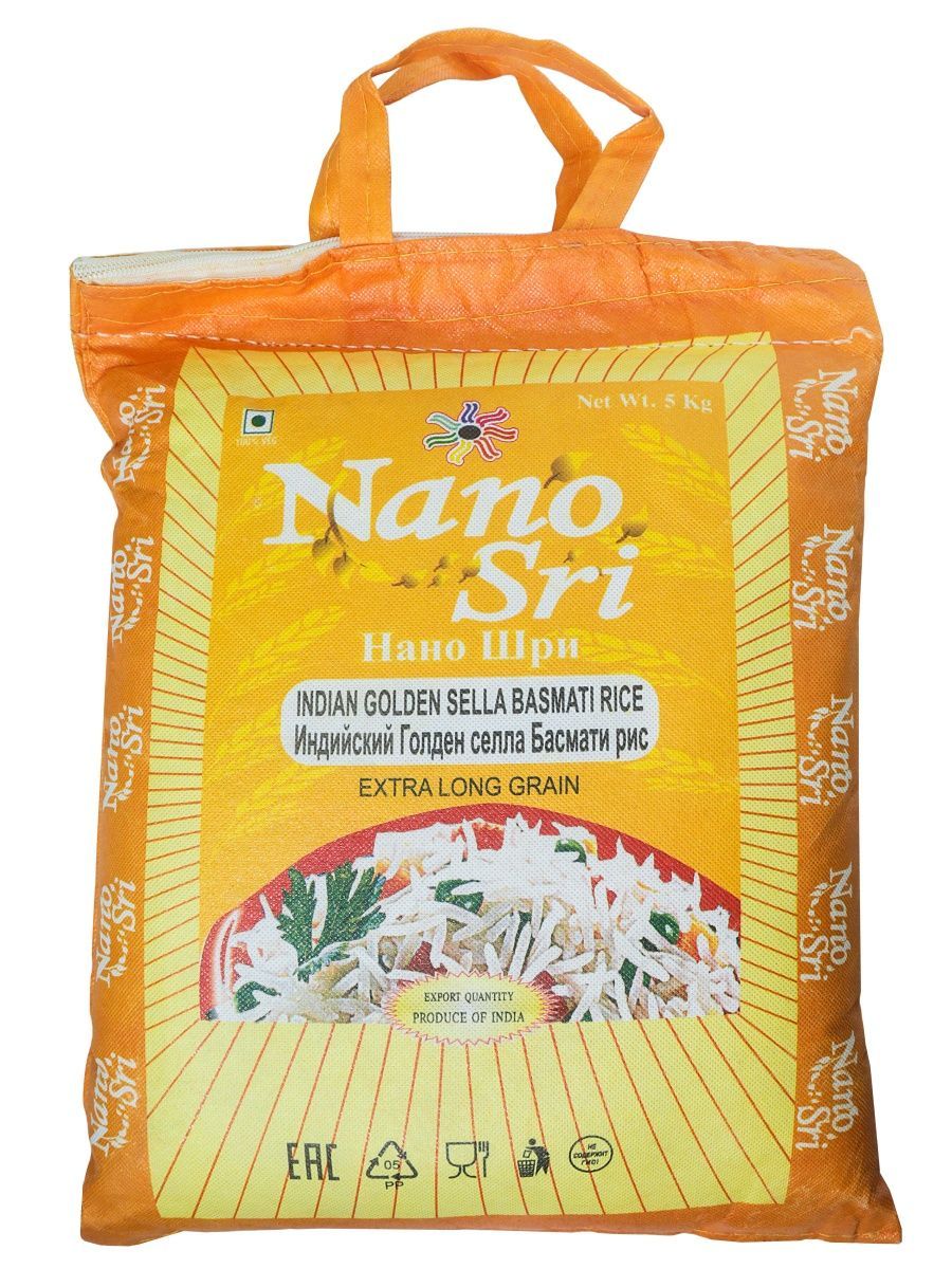 Рис Голден Селла Басмати экстра длиннозерный Nano Sri (Golden Sella Basmati Rice Extra Long Grain), 5 кг