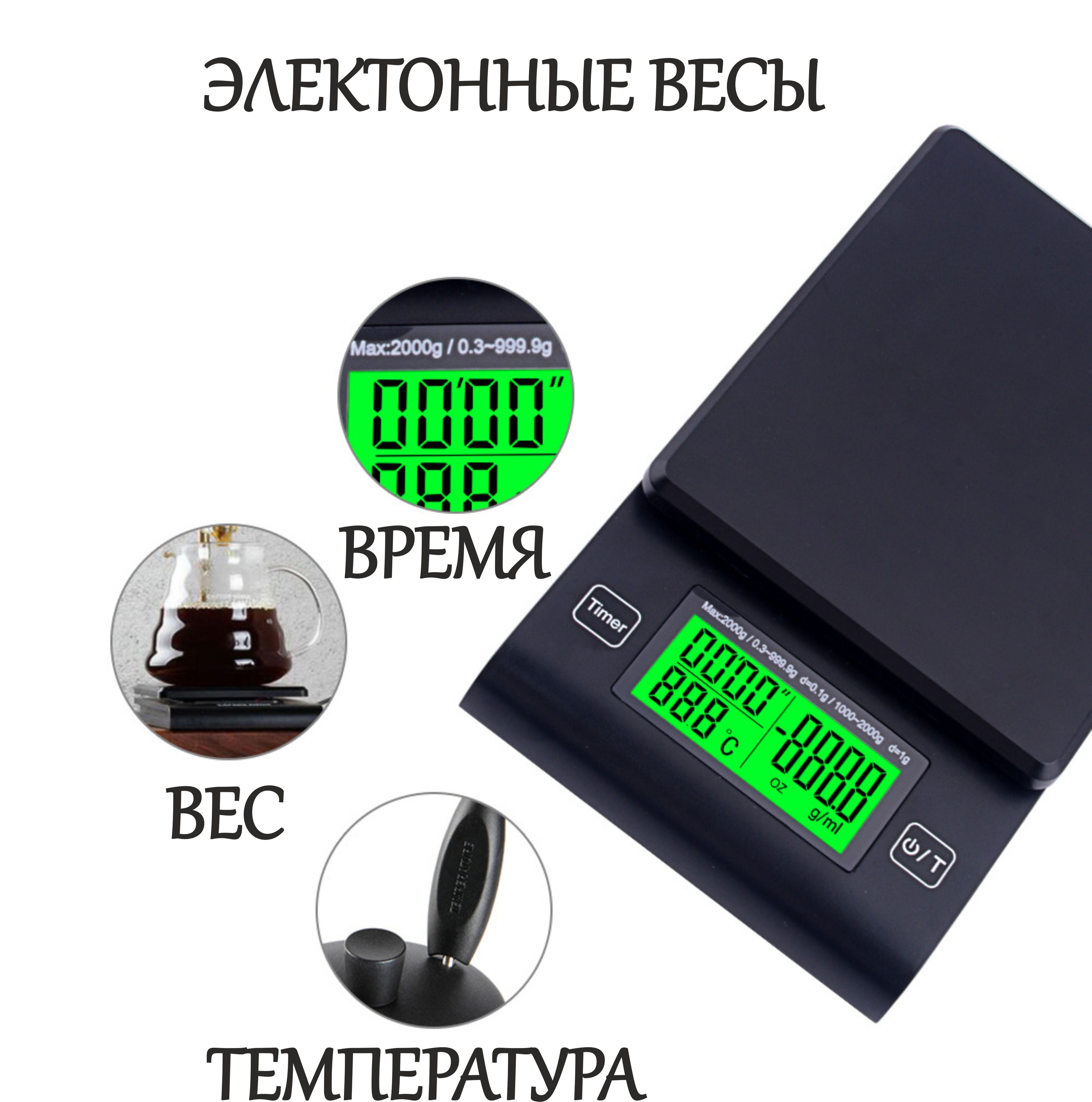 Электронные Кухонные весы Mi-Box Кофейные весы с датчиком температуры,  черный матовый купить по низкой цене в интернет-магазине OZON (807454939)