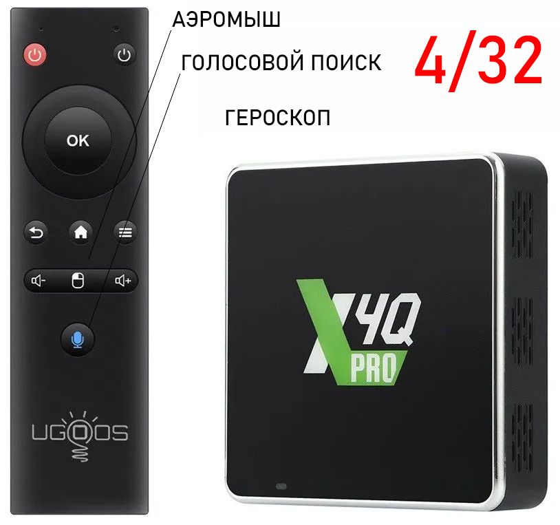 UgoosМедиаплеер4xQAndroid,32ГБ/4ГБ,Wi-Fi,ИК-порт(IrDA),зеленый