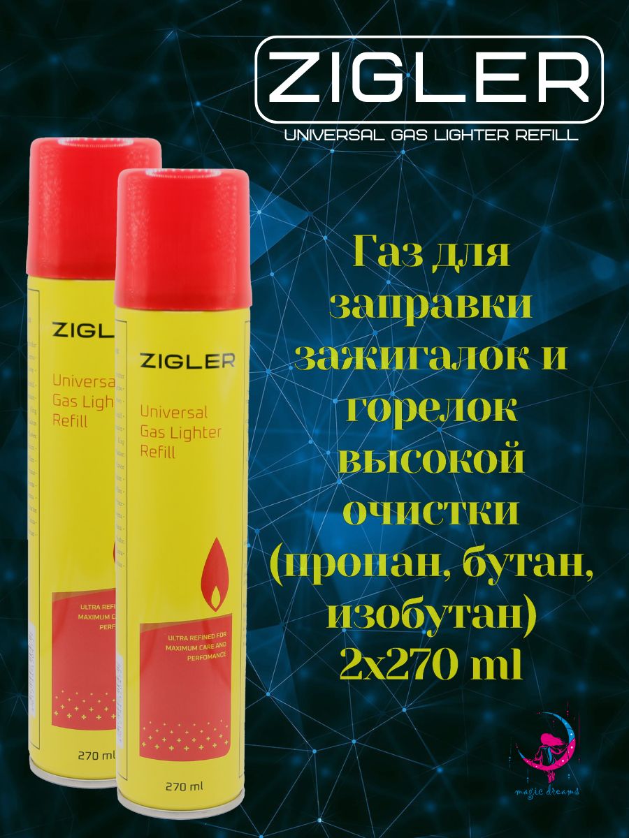 ГаздлязаправкизажигалокZIGLER270млвкомплектеспереходниками2шт.