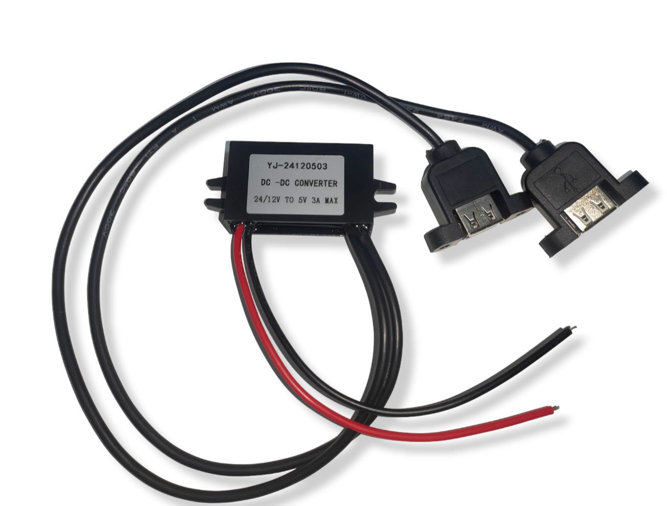 ПреобразовательнапряженияпонижающийDC-DC(c24-12Вдо5В),3A,2xUSB(AFemale)сфланцамикреплениянакорпус