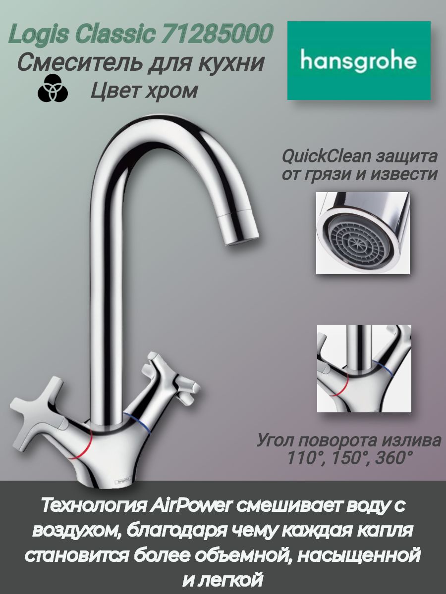 Смеситель для кухни hansgrohe logis 71280000 хром