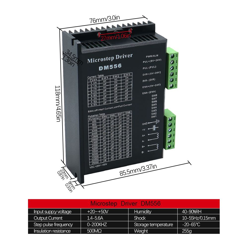 МикрошаговыйприводDM556для4257шаговыхдвигателейNema17Nema23напряжениепитания20-50VDC1-5.2A