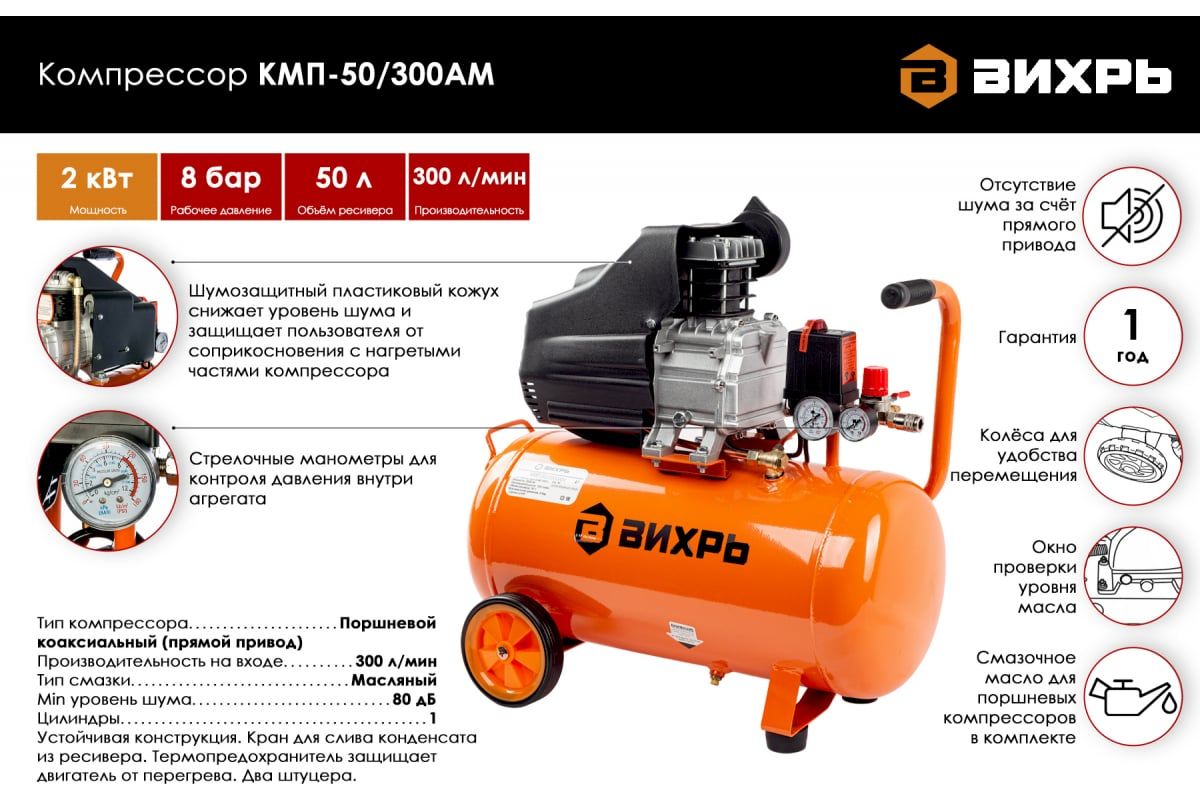 Компрессор Вихрь КМП-400/50 74/3/6 - купить по низкой цене в интернет-магазине О