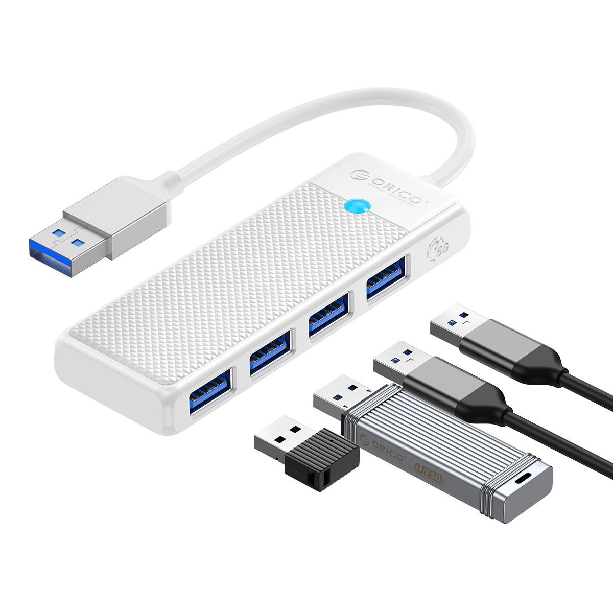 USBхаб3.0ORICOPAPW4A-U3USBHUB3.0,USBразветвитель,4портаUSB-A,Белый,1,8м