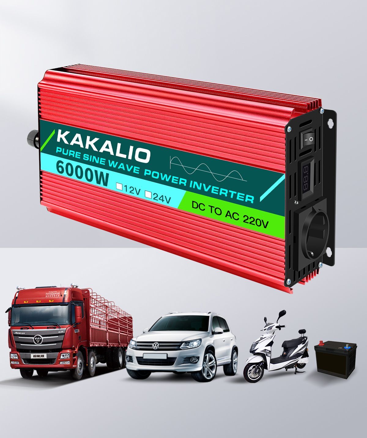 Автомобильный инвертор Power Inverter 24 220В, 6000 Вт. Постоянная мощность  до 2200 Вт. Евророзетка, Преобразователь напряжения, трансформатор для ...