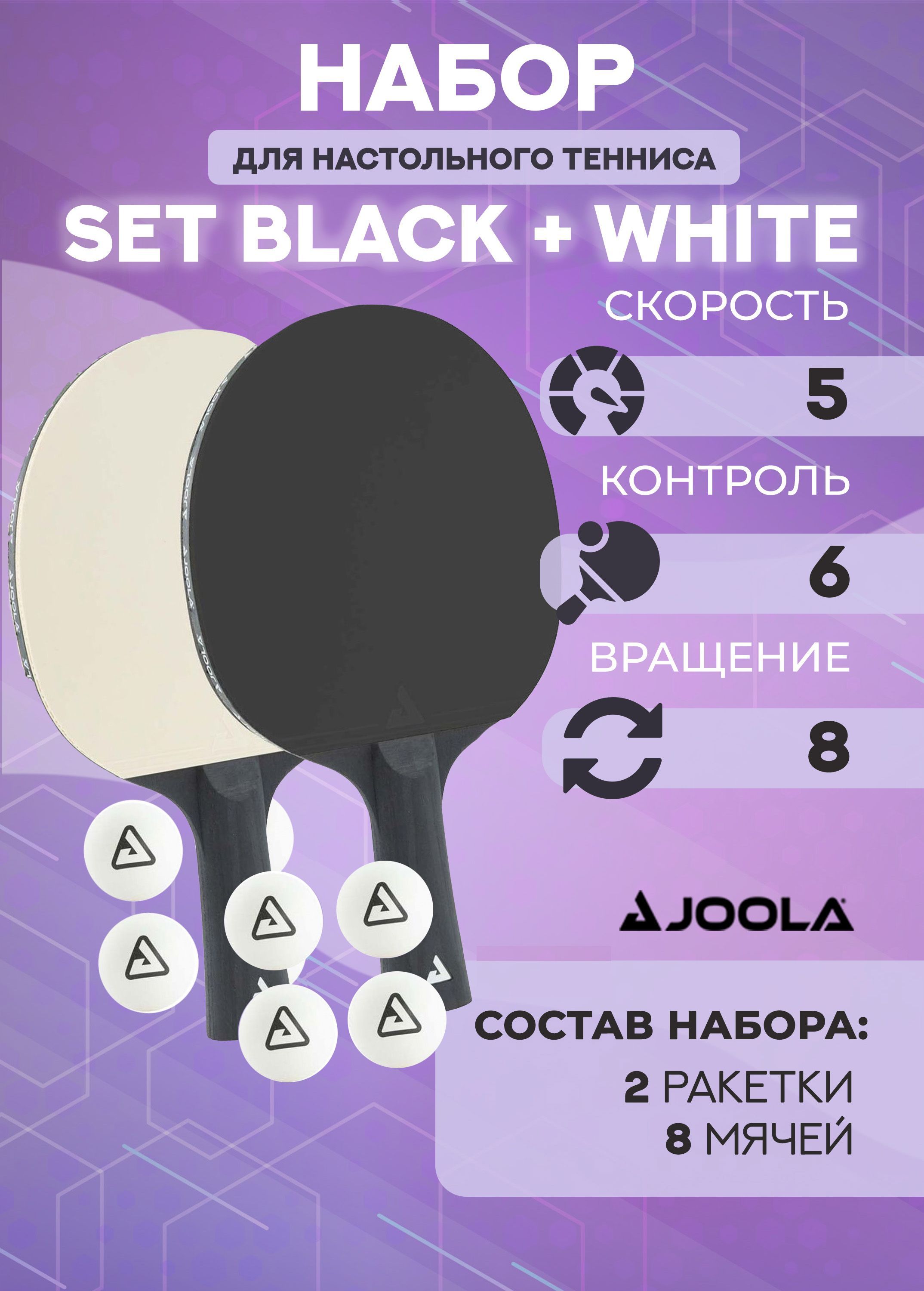 Набор для настольного тенниса Joola Set Black + White (2 ракетки, 8 мячей)