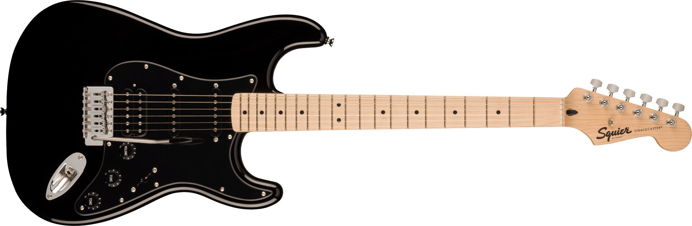 SquierbyFenderЭлектрогитараSonicStratocasterHSS,MapleFingerboard,BlackPickguard,Black6-струнная,корпусТополь4/4