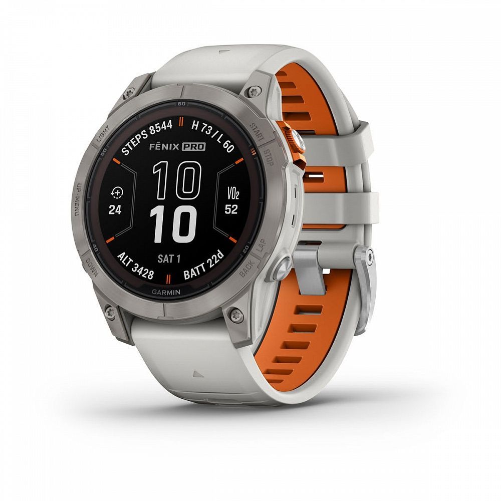 Garmin Fenix 7x Pro. Fenix 7 Pro – Sapphire Solar Edition Titanium with Fog Gray/ember Orange Band.