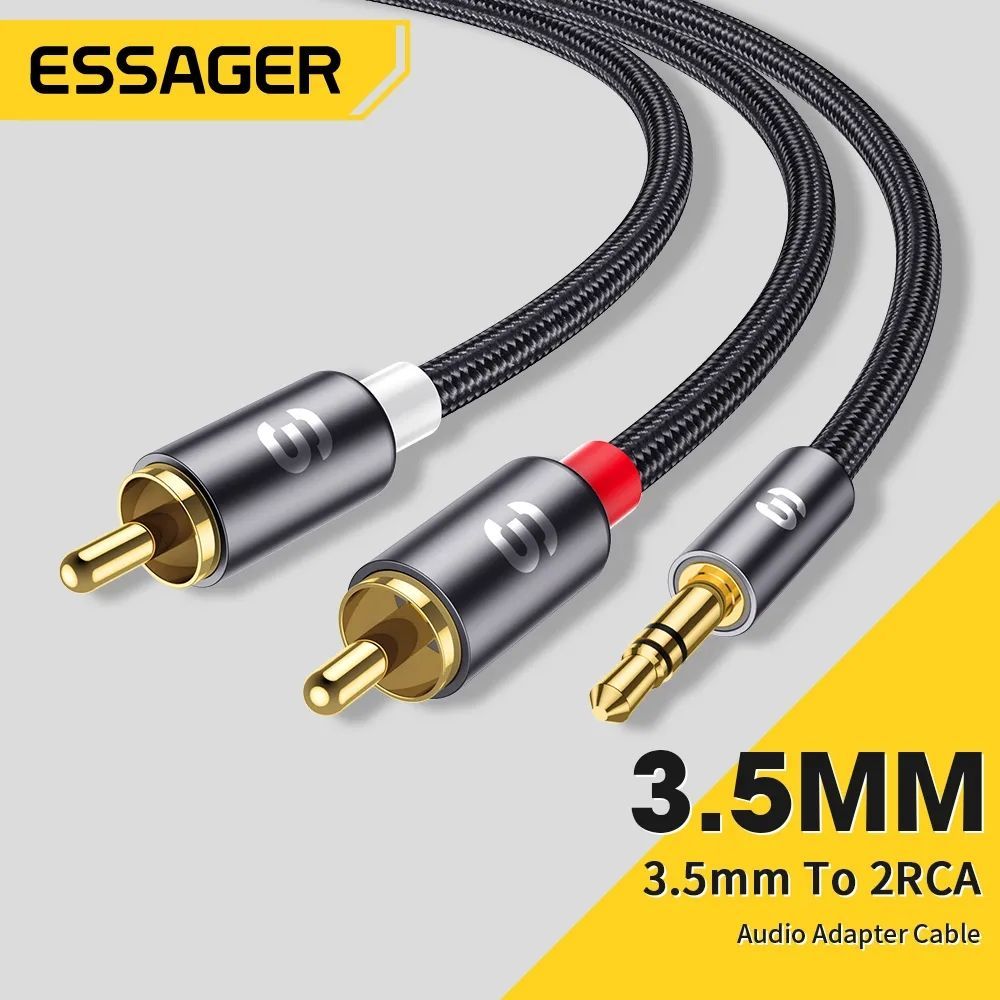 EssagerАудиокабель3.5мм/RCA,2м,серыйметаллик