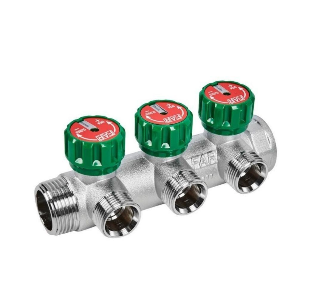 коллектор far 1 3 4 евроконус. коллектор проходной регулируемый far multifar (3824 3412) 3/4" нр-вр, 4 отвода 1/2" евроконус. коллектор для водоснабжения far евроконус. Far регулирующий проходной коллектор вр-нр 1 с 4 отводами 3/4 fk 3824 134. адаптер для коллектора евроконус-плоскость 3/4 far.